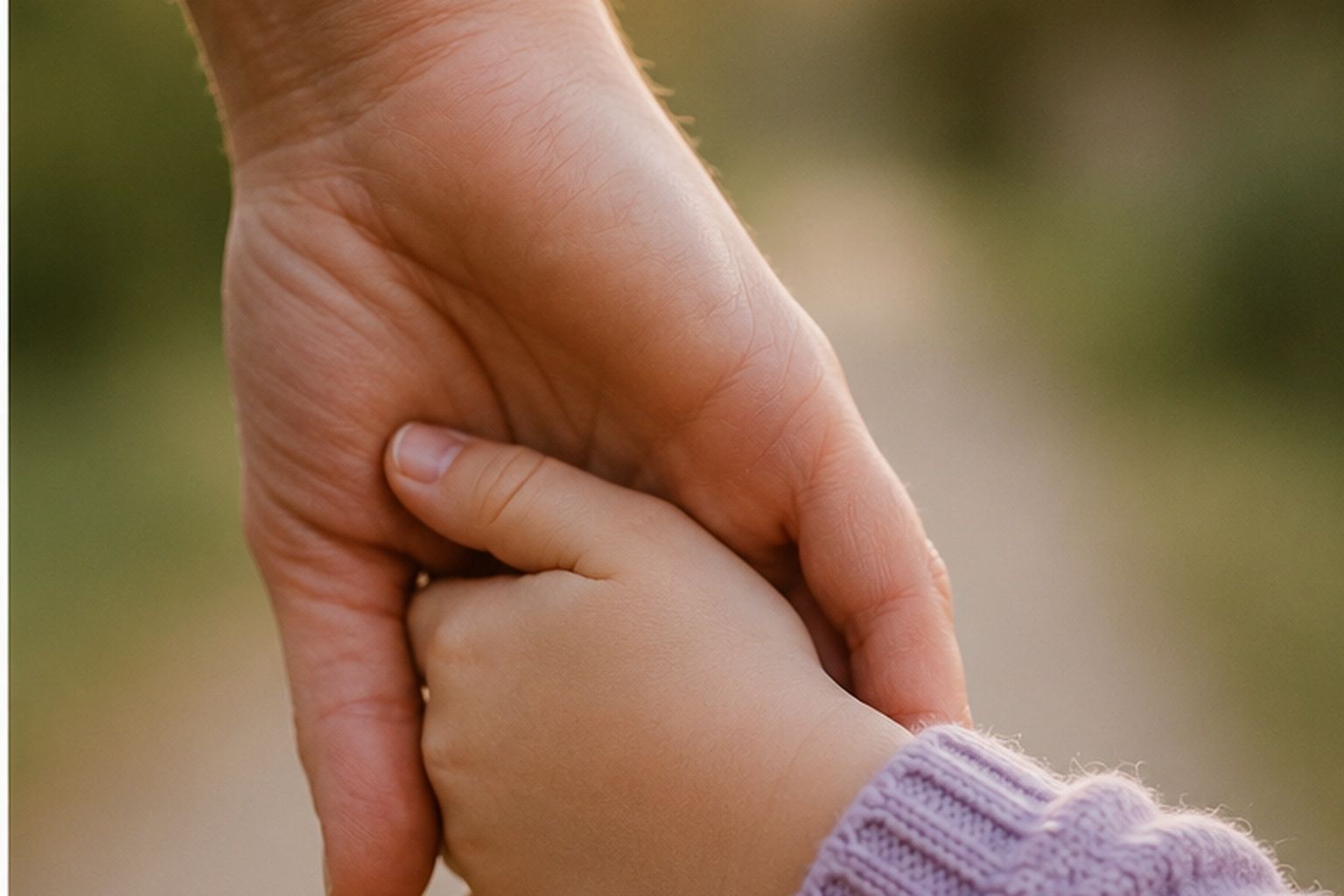 Eine Erwachsenenhand hält schützend die Hand eines Kindes